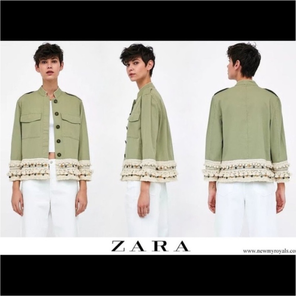 {Zara Woman} Tassel Coin Fringe Trim Short Parka Utility Jacket in Green - Small - Picture 12 of 12